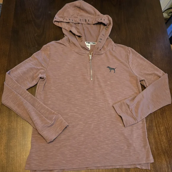 PINK Victoria Secret Pullover Hoodie 1/4 Zip Long Sleeve Pink Dusty Rose Size M - Picture 3 of 9
